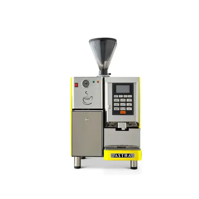Astra: Super Automatic Espresso Machine, One Step Double Hopper with Refrigerator 110V SM-222- yellow www.yourespressomachines.com