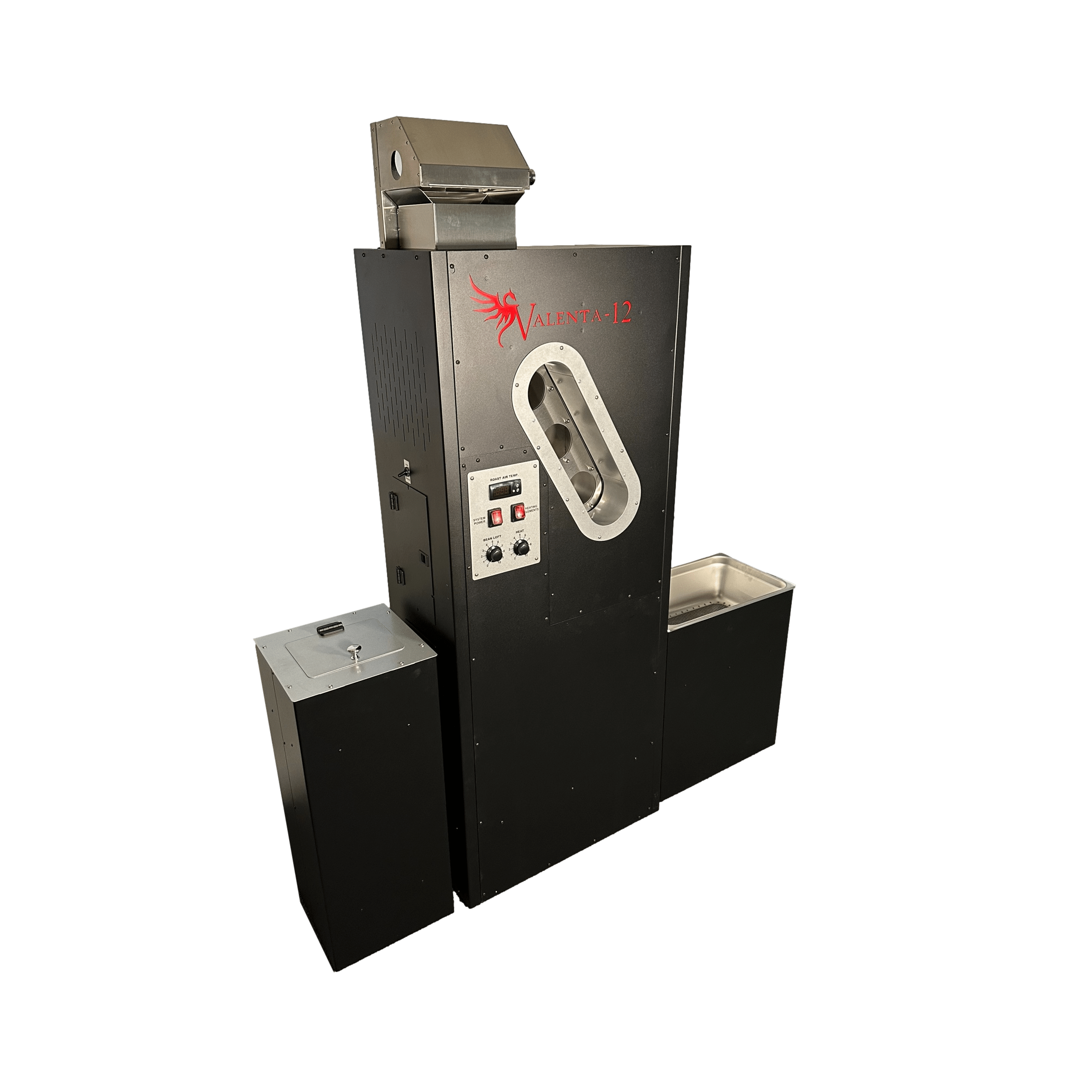 Coffee Crafters: Valenta 12 Fluid Bed Coffee Roaster side top profile. www.yourespressomachines.com
