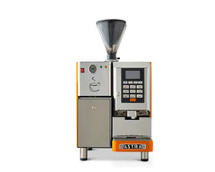 Astra: Super Automatic Espresso Machine, One Step Double Hopper with Refrigerator 110V SM-111-1- Orange www.yourespressomachines.com