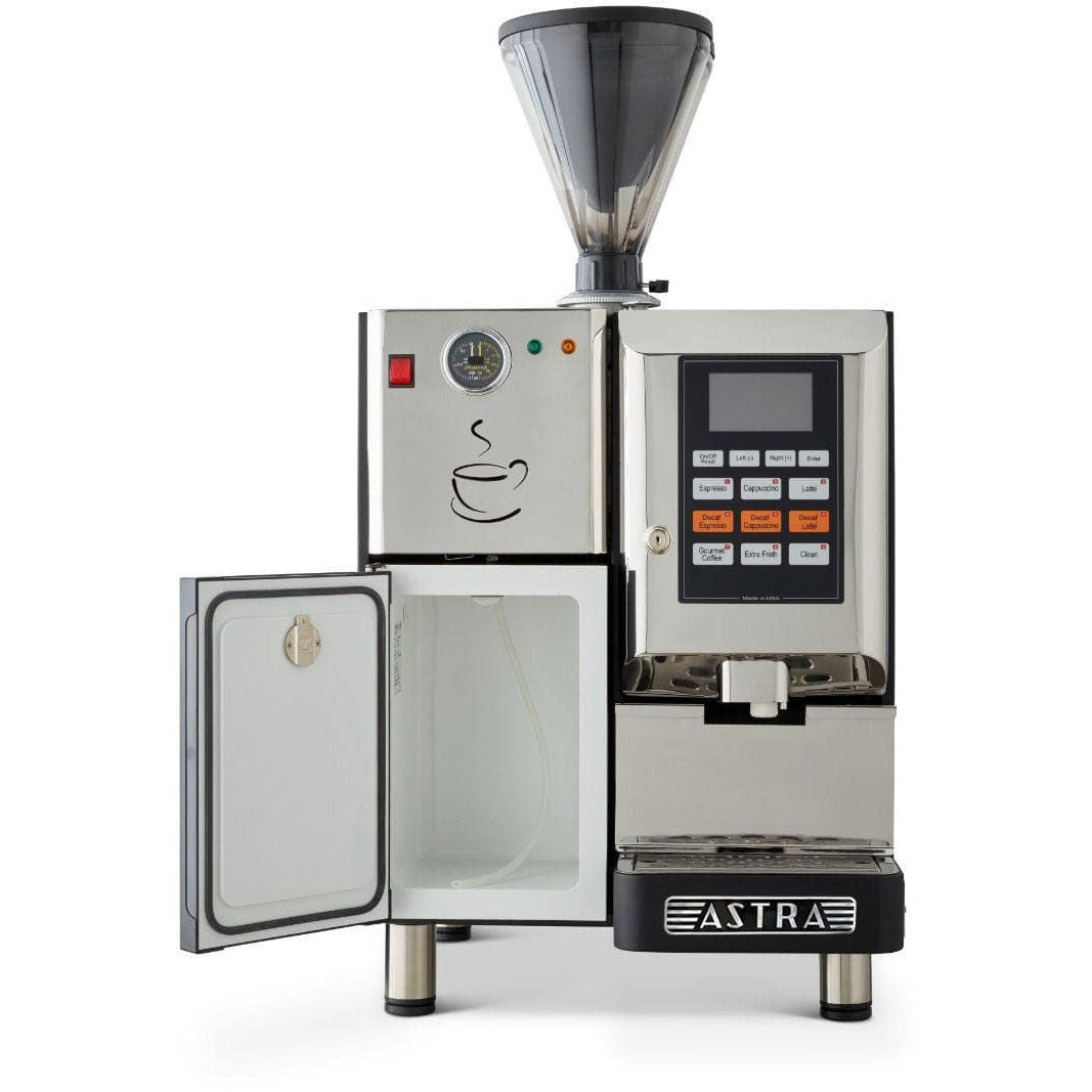Astra: Super Automatic Espresso Machine, One Step Double Hopper with Refrigerator 110V SM-222- black www.yourespressomachines.com
